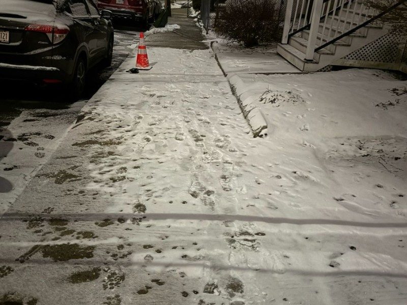 Early morning walkway de-icing — before